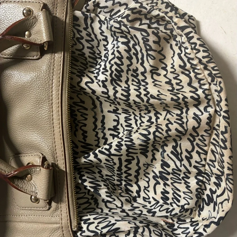 Kate Spade Baxter Street Marian Beige Leather Satchel Purse Flaw Pen‎ Mark C Pic